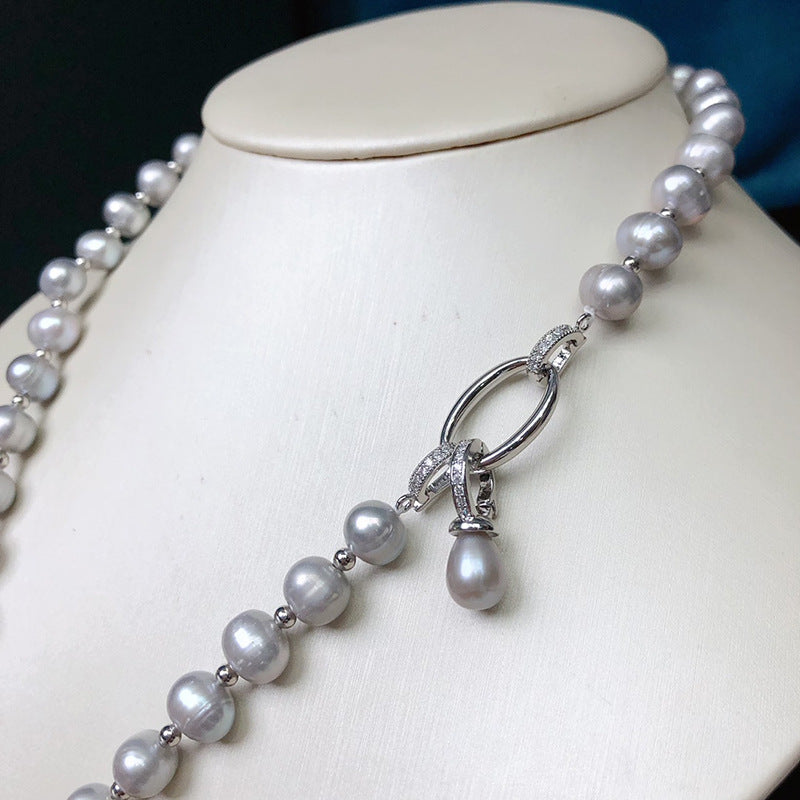 8mm Gray Freshwater Pearl Necklace for Women - Fashion Multi-Wear Pendant Chain, Perfect Gift Jewelry