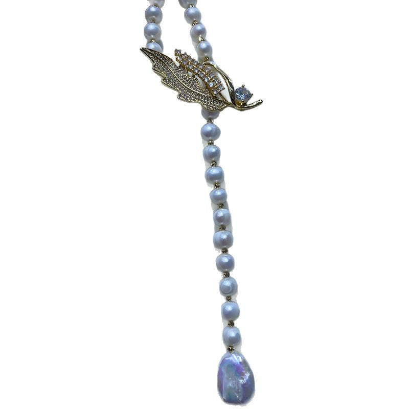 Feather Design Natural Freshwater Pearl Necklace for Women - Minimalist Versatile Pendant Chain, Fashion Jewelry