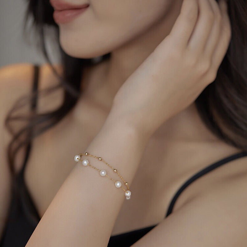 18k gold-wrapped natural freshwater pearl bracelet