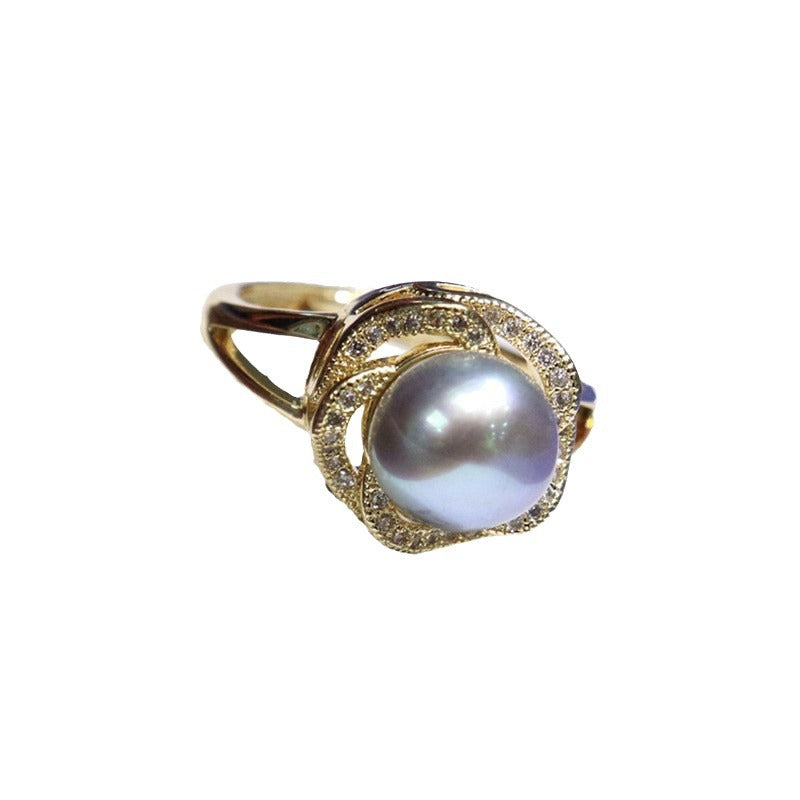 Natural freshwater pearl ring8-9mm, gilded with 18K gold versatile in temperament