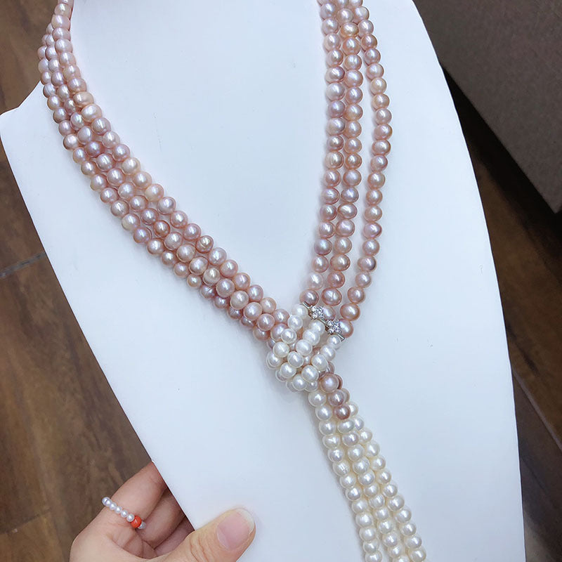 Long Freshwater Pearl Sweater Chain | Three-Layer Necklace for Women"