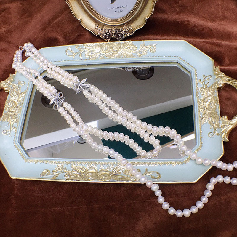 Double Layer Freshwater Pearl Necklace - White, Retro Stackable, Bestselling Jewelry