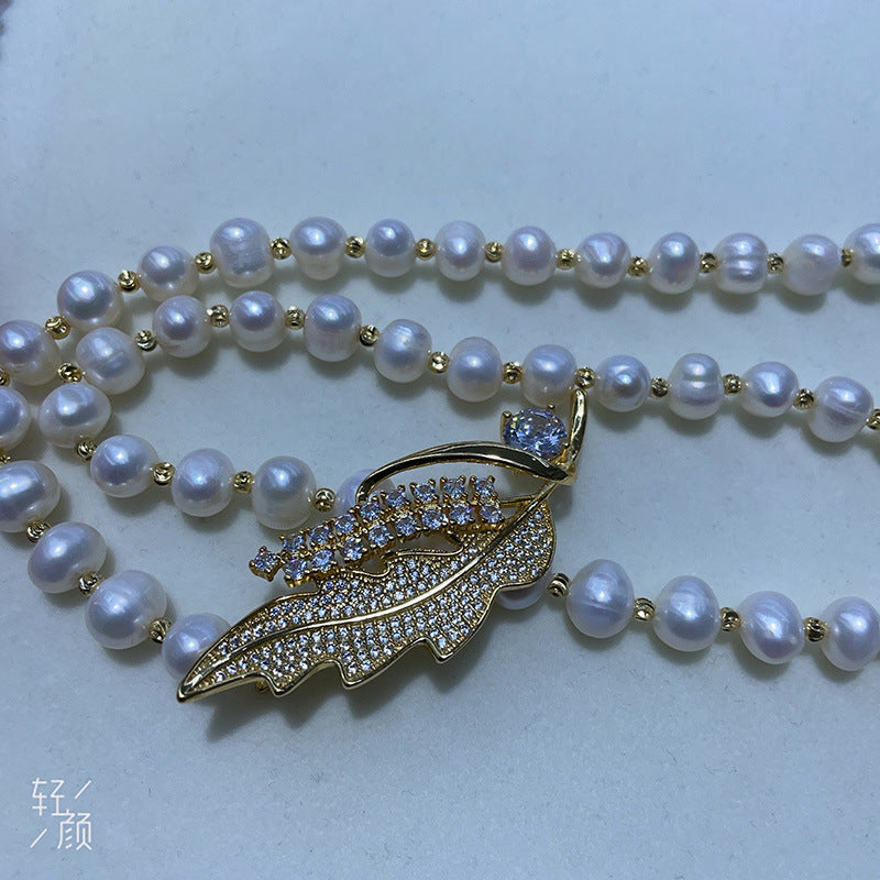 Feather Design Natural Freshwater Pearl Necklace for Women - Minimalist Versatile Pendant Chain, Fashion Jewelry