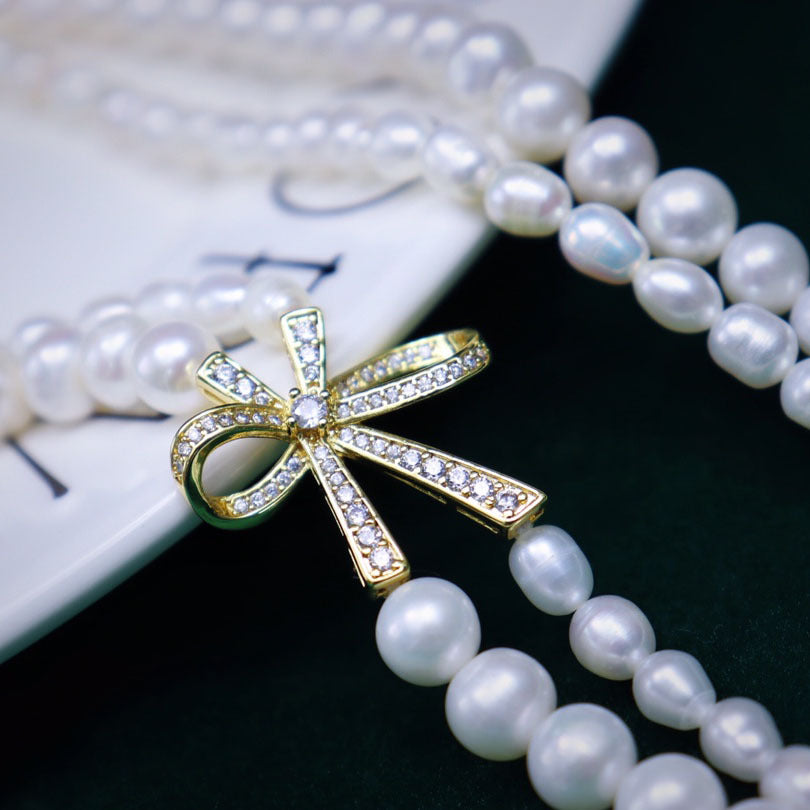 natural freshwater pearl necklace, women's fashion versatile jewelry, double-layer niche design