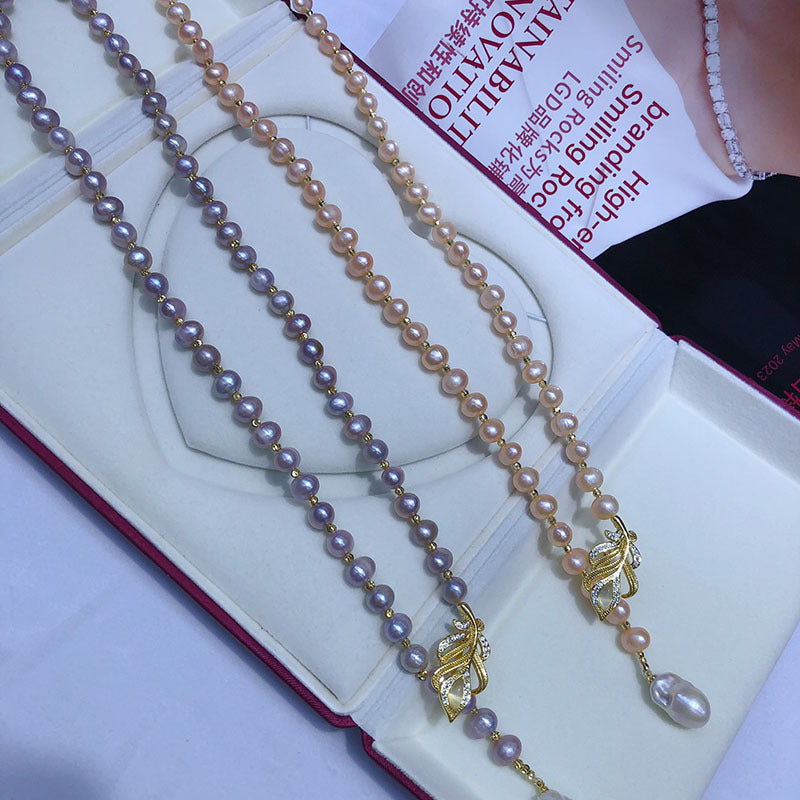 "Freshwater Pearl Necklace | Long-Length Simple Fashion for Women"