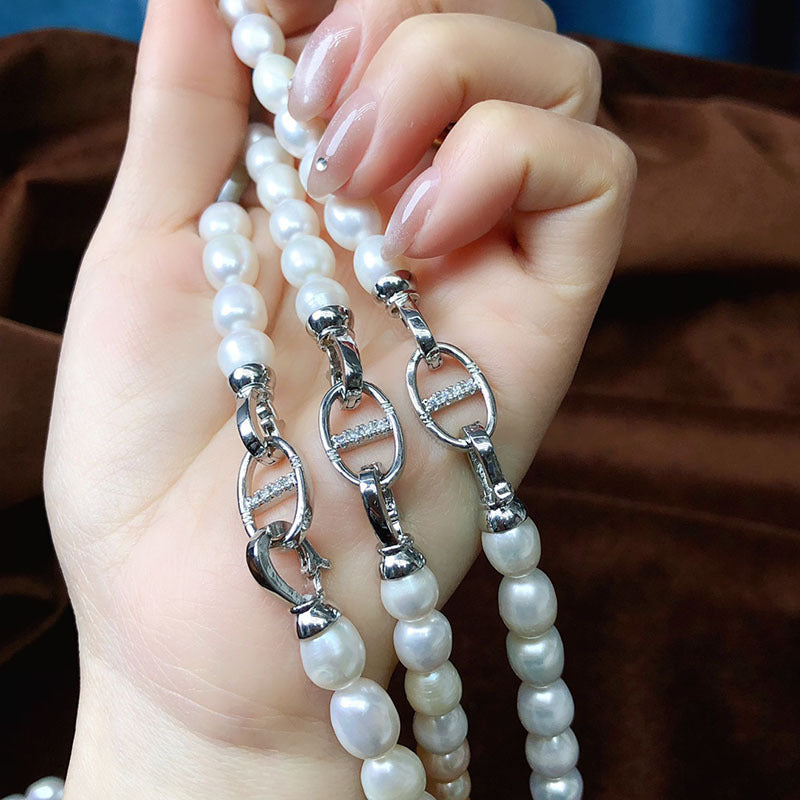 Natural Rice Pearl Necklace for Women - Versatile Minimalist Luxury Jewelry, Freshwater Pearl Pendant Chain