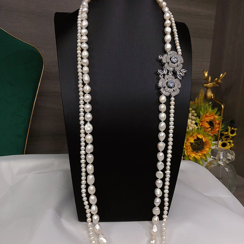 Double Layer Freshwater Pearl Necklace - White 5-9mm, Unique & Fashionable Design