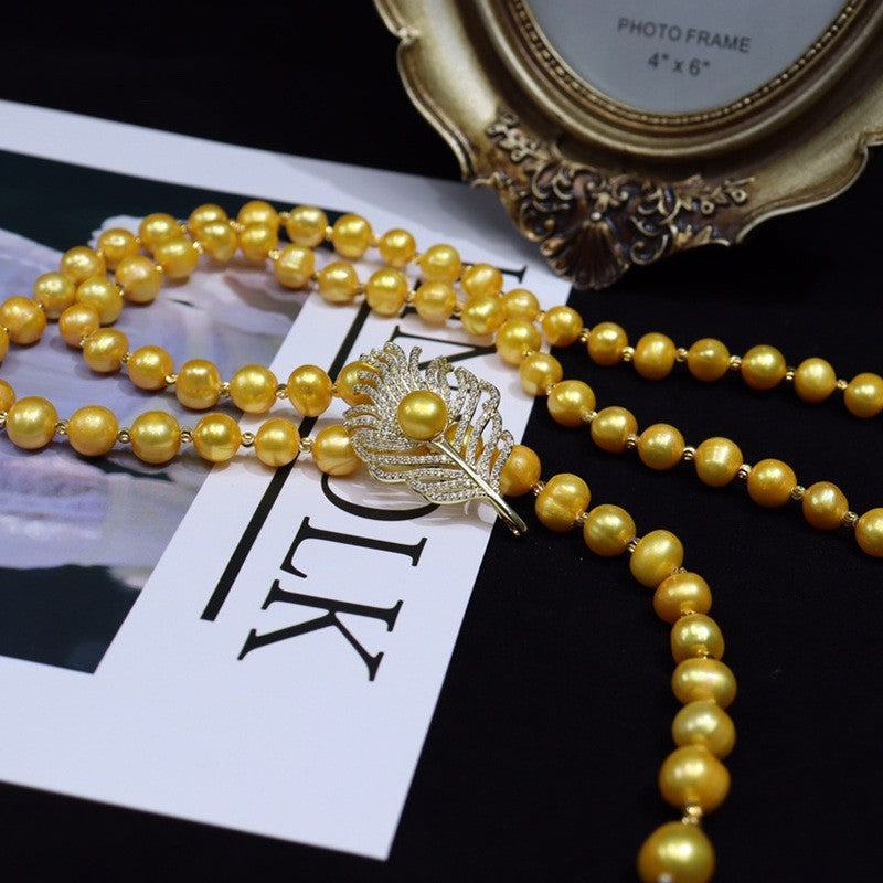 New Pearl Necklace - Gold Pendant, Long Chain, Gift with Jewelry Box
