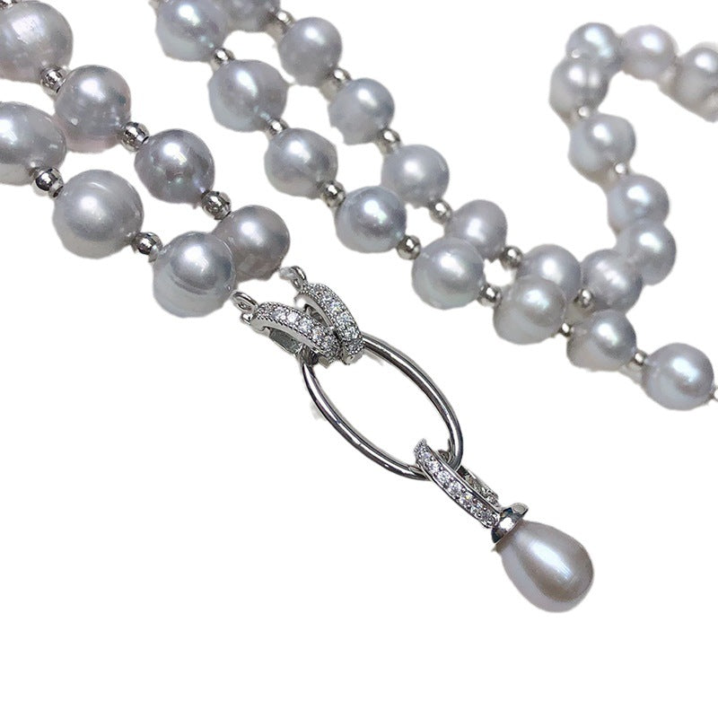 8mm Gray Freshwater Pearl Necklace for Women - Fashion Multi-Wear Pendant Chain, Perfect Gift Jewelry