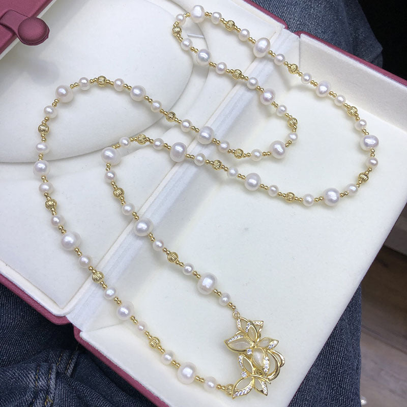 "Freshwater Pearl Necklace | Long-Length Simple Fashion for Women"