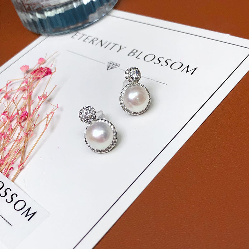 freshwater pearl stud earrings fashion versatile jewelry