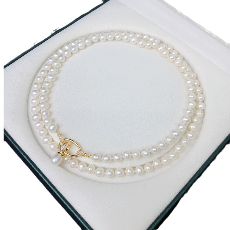 New Natural Freshwater Pearl Necklace - Long Versatile Minimalist Jewelry for Women, Elegant Fashion Pearl Chain