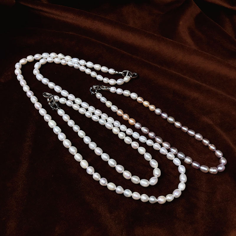 Natural Rice Pearl Necklace for Women - Versatile Minimalist Luxury Jewelry, Freshwater Pearl Pendant Chain