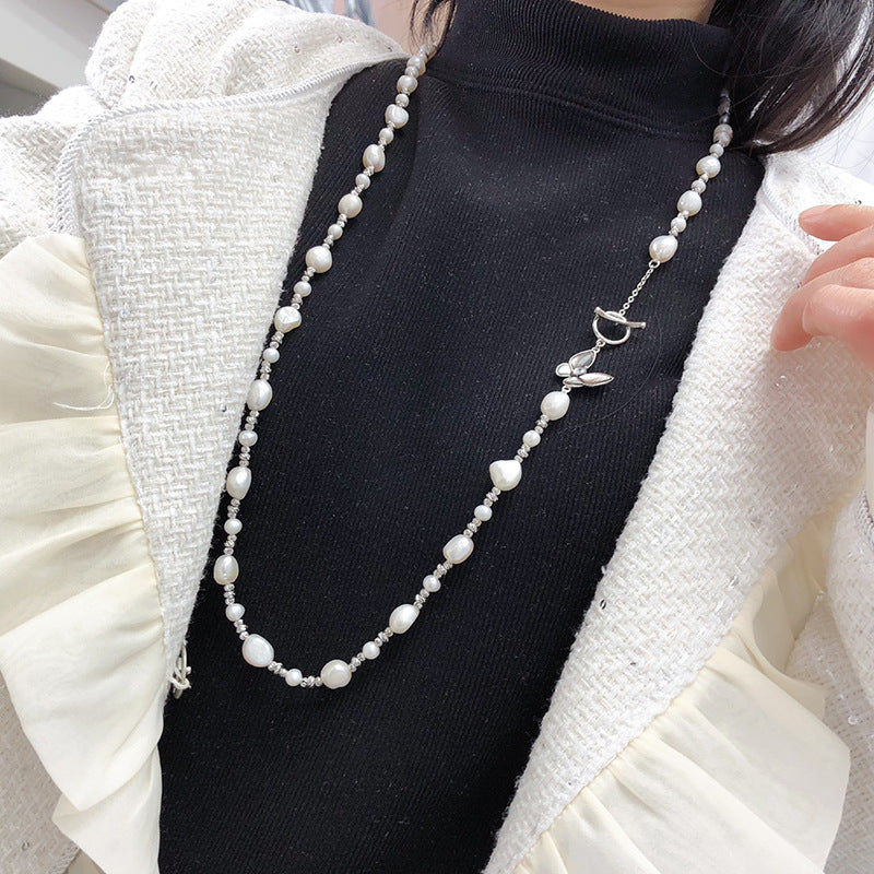 Natural Baroque Pearl Necklace for Women - Irregular Pearl Collarbone Chain, Minimalist Luxury Jewelry with Rice Pearl Accents