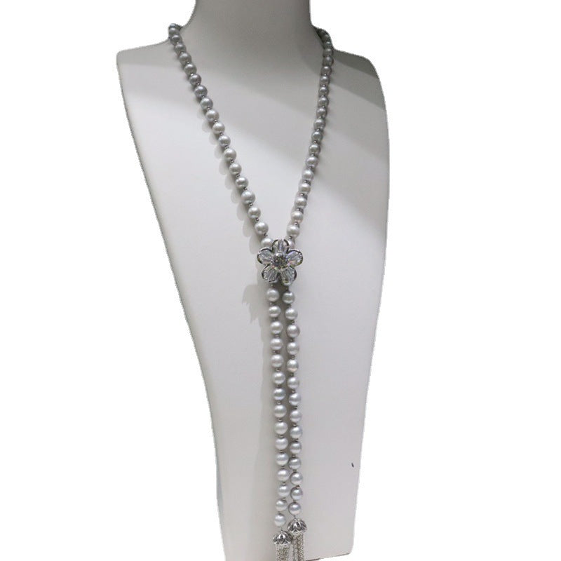 Gray Pearl Pendant Necklace for Women - Versatile Long Chain, Minimalist Jewelry