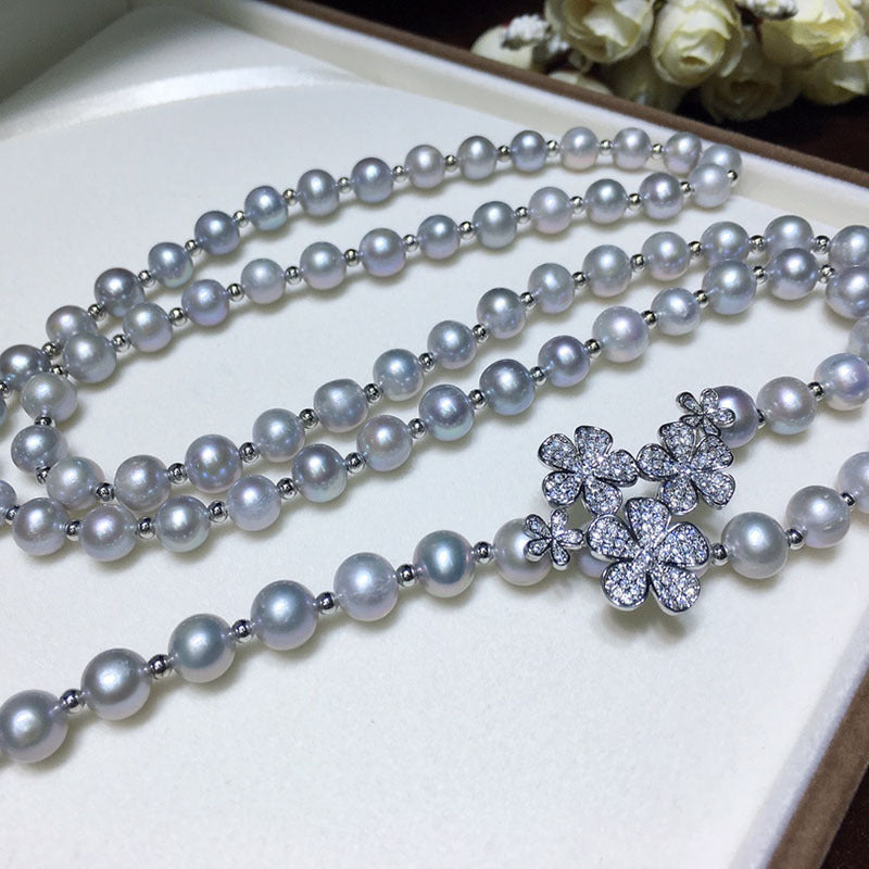 Gray Freshwater Pearl Necklace - 8-9mm Near-Round, High Luster, Multi-Way Wear