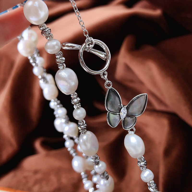 Natural Baroque Pearl Necklace for Women - Irregular Pearl Collarbone Chain, Minimalist Luxury Jewelry with Rice Pearl Accents