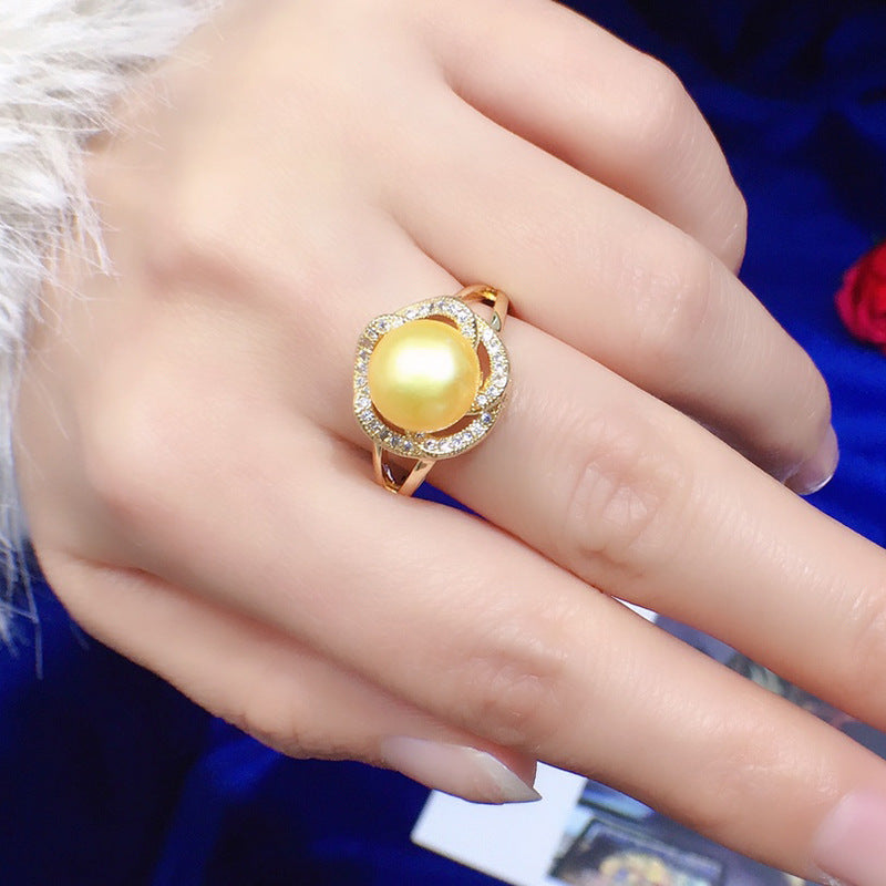 Natural freshwater pearl ring8-9mm, gilded with 18K gold versatile in temperament