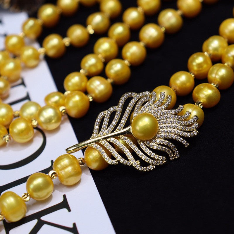 New Pearl Necklace - Gold Pendant, Long Chain, Gift with Jewelry Box