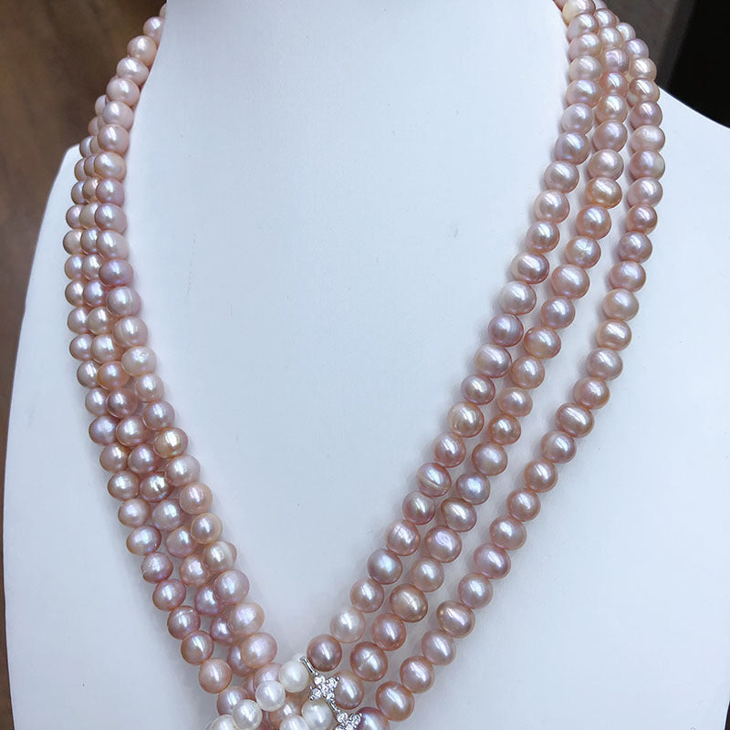 Long Freshwater Pearl Sweater Chain | Three-Layer Necklace for Women"