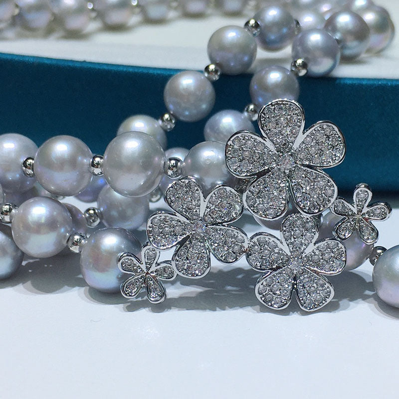 Gray Freshwater Pearl Necklace - 8-9mm Near-Round, High Luster, Multi-Way Wear