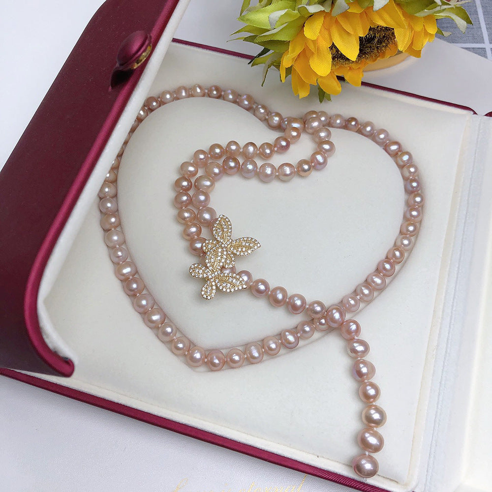 "Freshwater Pearl Necklace | Long-Length Simple Fashion for Women"