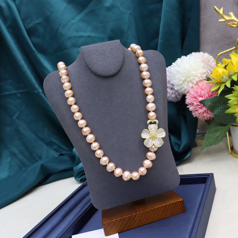 Freshwater pearl necklace women's versatile simple fashion jewelry nearly round and flawed niche design sense sweater chain wholesale
