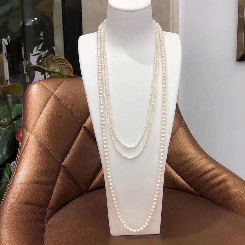 3-4mm & 7-8mm Freshwater Pearl Necklace - Layered Design, Korean Style