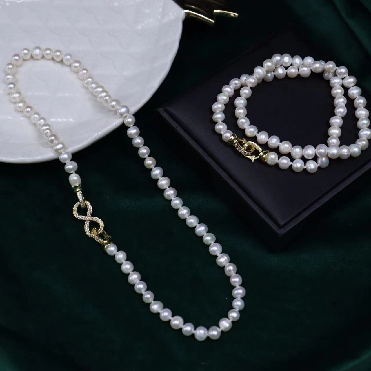 natural freshwater pearl necklace female, Hepburn style temperament versatile French double-layer collarbone chain