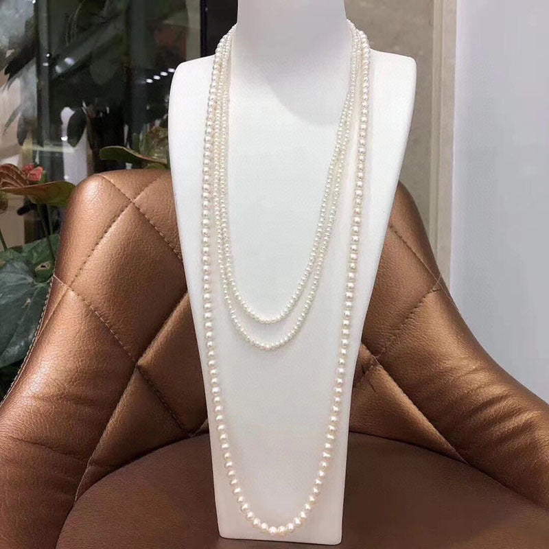 3-4mm & 7-8mm Freshwater Pearl Necklace - Layered Design, Korean Style