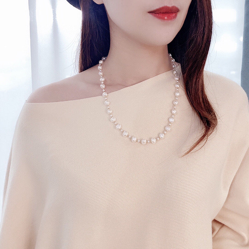 Natural Baroque Pearl Necklace for Women - Short Irregular Freshwater Pearl Chain, Fashion Jewelry for Autumn and Winter