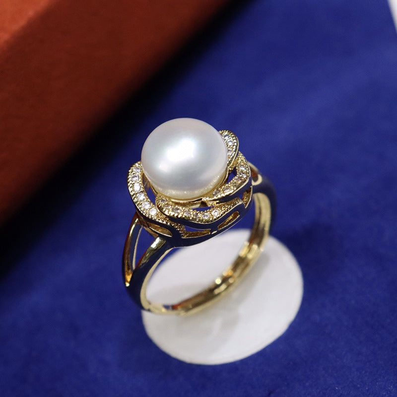 Natural freshwater pearl ring8-9mm, gilded with 18K gold versatile in temperament