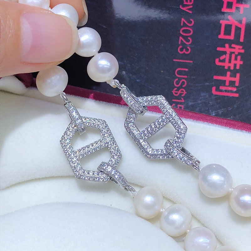 Natural Freshwater Pearl Necklace & Bracelet Set - White Near-Round Baroque Jewelry, Multi-Wear Style