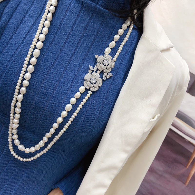 Double Layer Freshwater Pearl Necklace - White 5-9mm, Unique & Fashionable Design