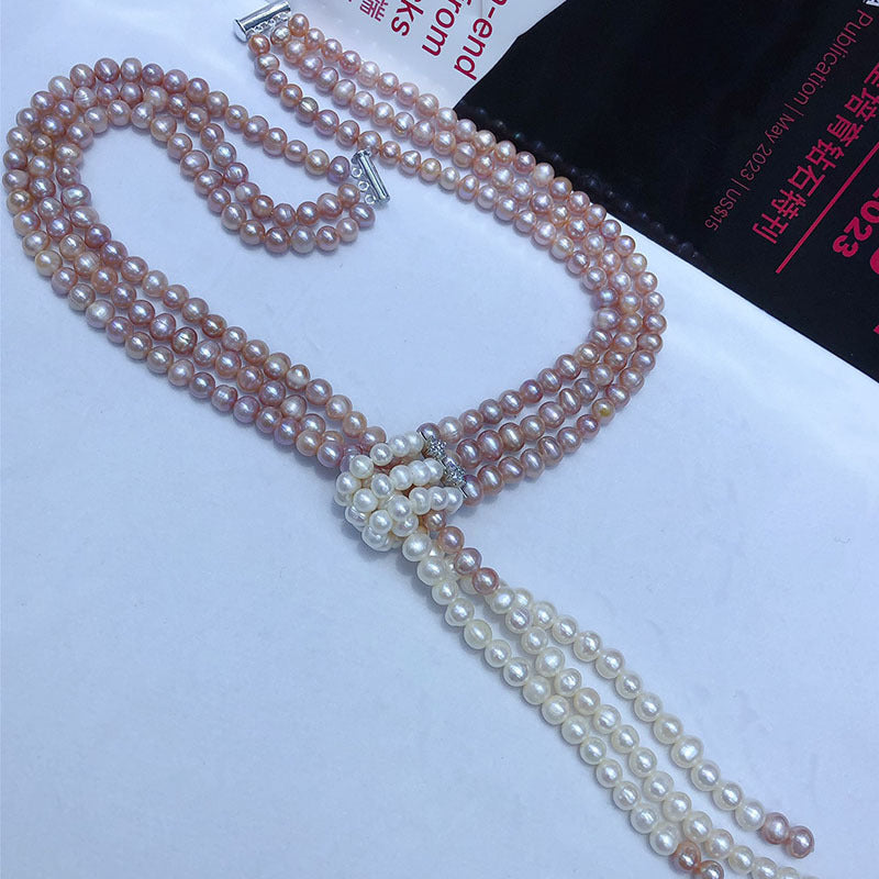 Long Freshwater Pearl Sweater Chain | Three-Layer Necklace for Women"