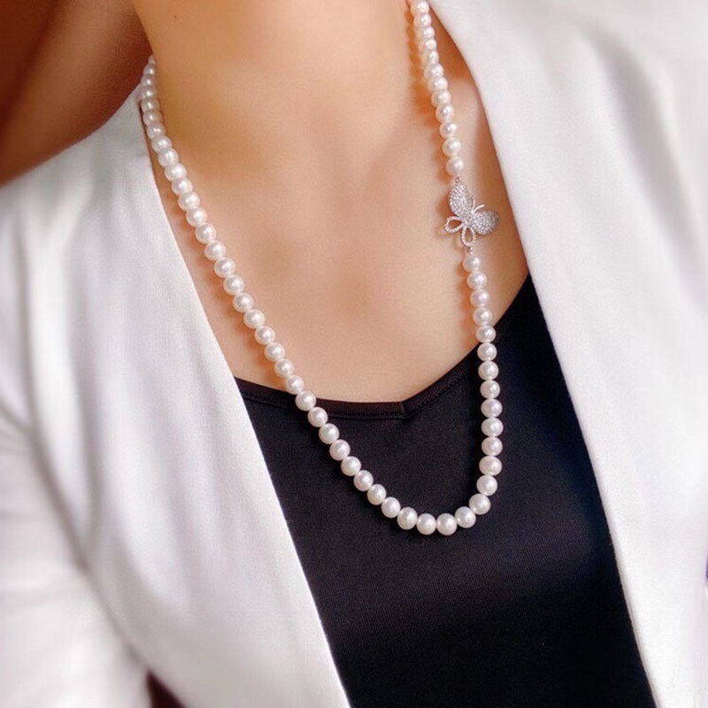 "Freshwater Pearl Necklace | Long-Length Simple Fashion for Women"