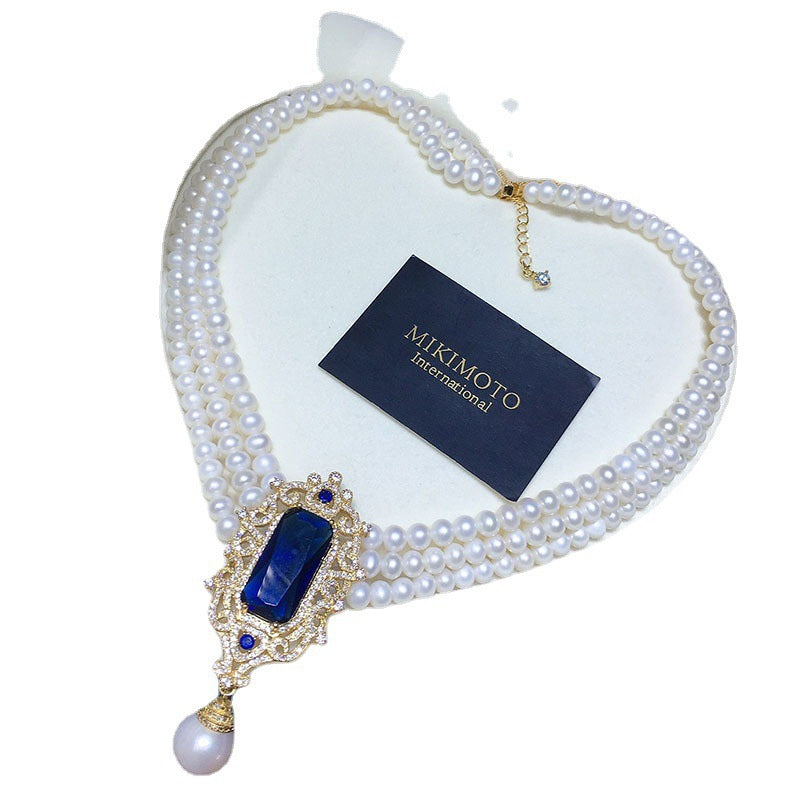 French retro freshwater pearl necklace female white versatile multi-layer fashion personality retro court style French style