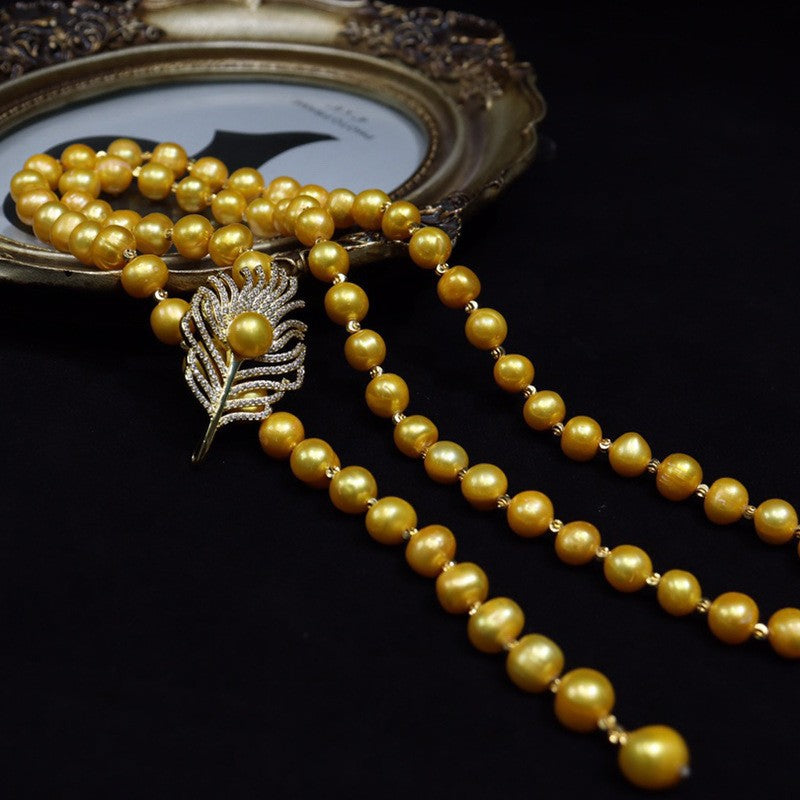 New Pearl Necklace - Gold Pendant, Long Chain, Gift with Jewelry Box
