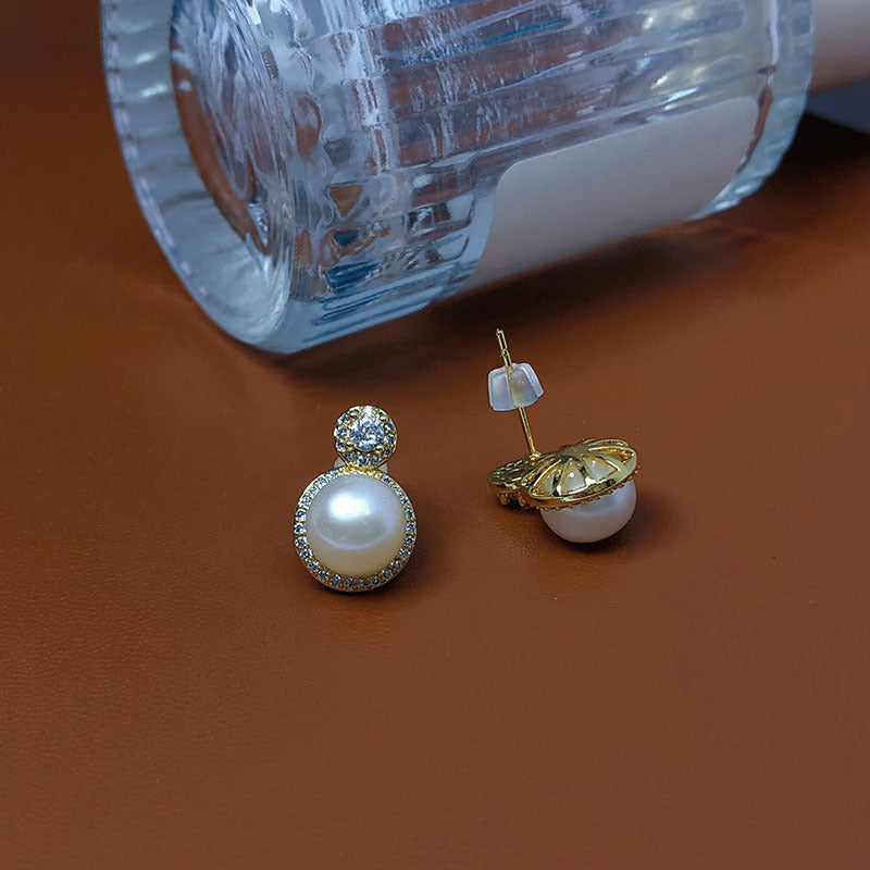 freshwater pearl stud earrings fashion versatile jewelry