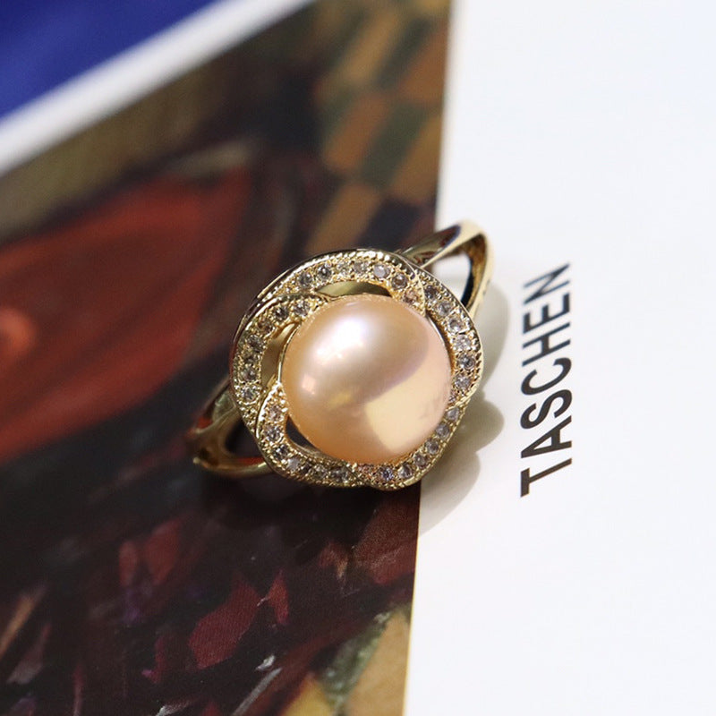 Natural freshwater pearl ring8-9mm, gilded with 18K gold versatile in temperament
