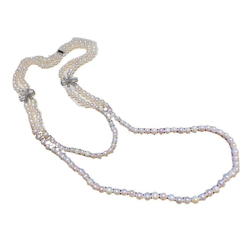 Double Layer Freshwater Pearl Necklace - White, Retro Stackable, Bestselling Jewelry