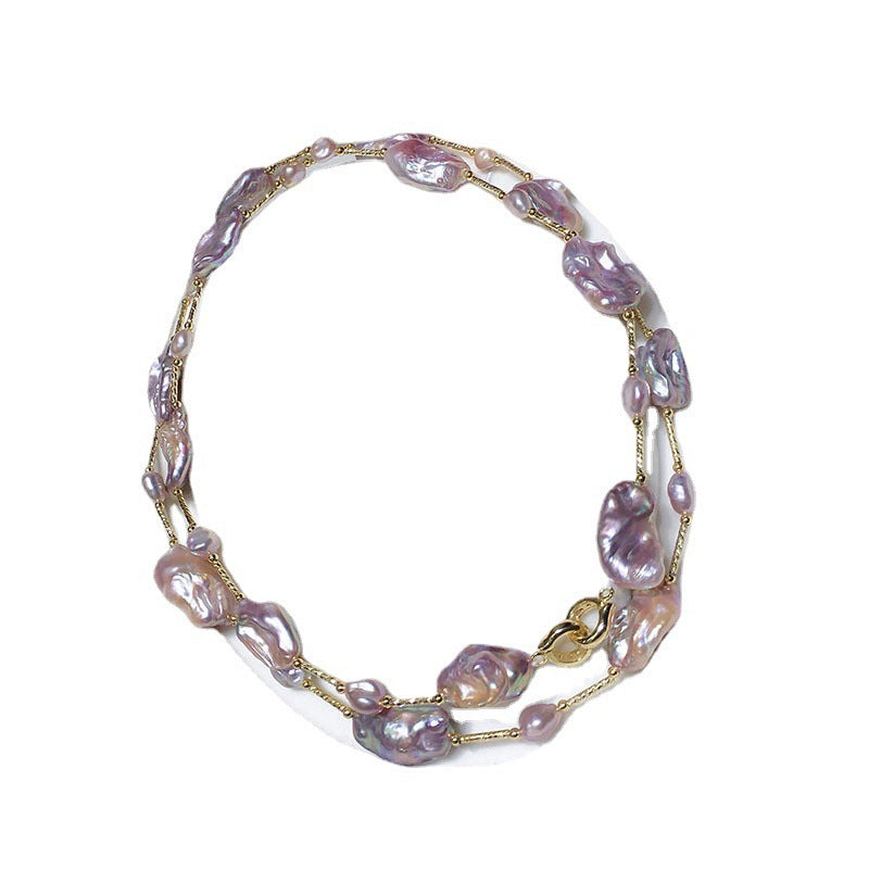"Baroque Pearl Necklace | Raw Colorful Purple 6-14mm Unique Design for Women"