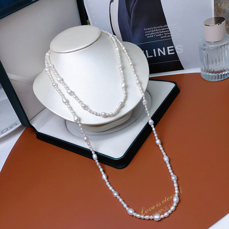 Double Layer Natural Freshwater Pearl Necklace for Women - Elegant Long Pendant Chain, Fashion Jewelry for Qipao and Wholesale