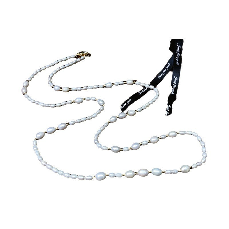 Natural Rice Pearl Necklace for Women - Baroque Minimalist Luxury Pendant Chain, Versatile Fashion Jewelry