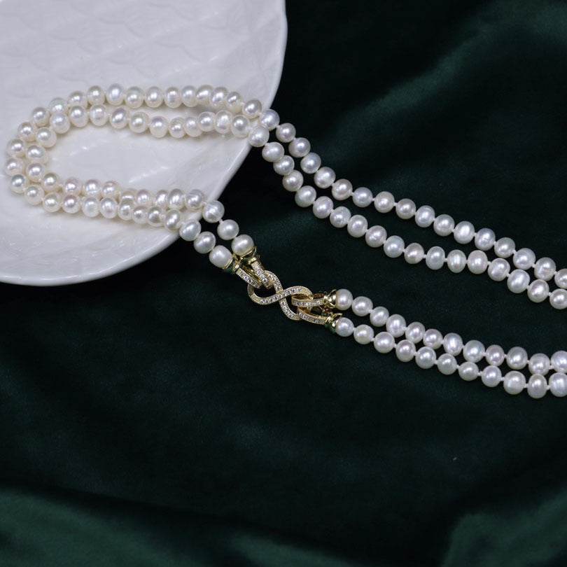 natural freshwater pearl necklace female, Hepburn style temperament versatile French double-layer collarbone chain