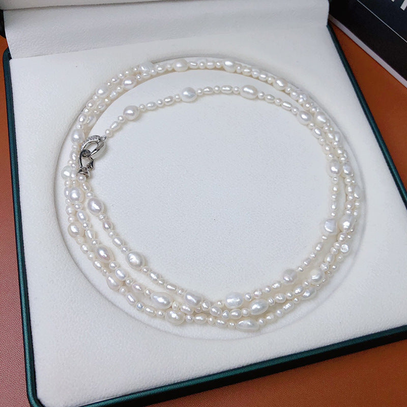 Double Layer Natural Freshwater Pearl Necklace for Women - Elegant Long Pendant Chain, Fashion Jewelry for Qipao and Wholesale