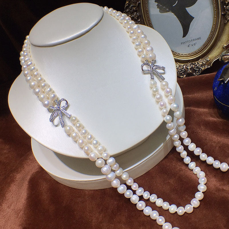 Double Layer Freshwater Pearl Necklace - White, Retro Stackable, Bestselling Jewelry