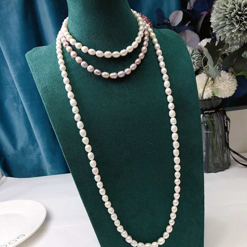 Natural Rice Pearl Necklace for Women - Versatile Minimalist Luxury Jewelry, Freshwater Pearl Pendant Chain