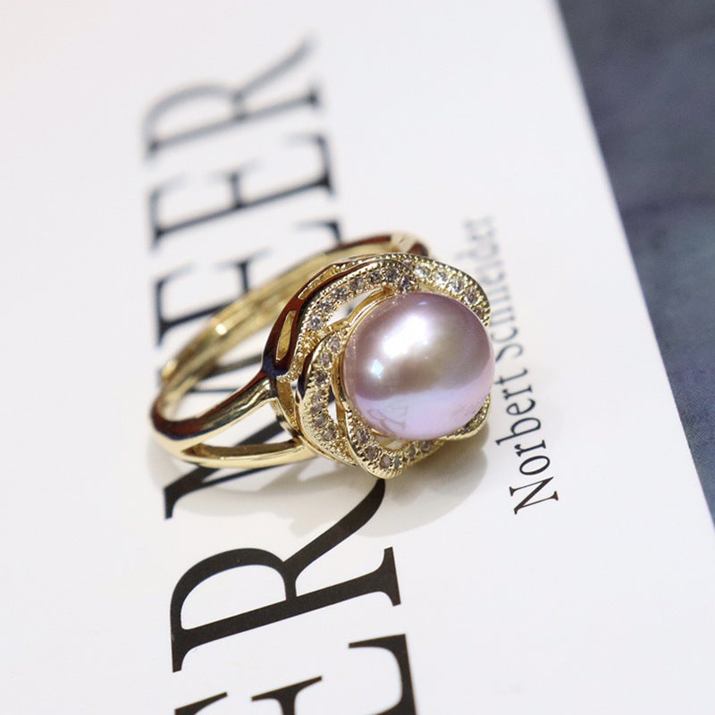 Natural freshwater pearl ring8-9mm, gilded with 18K gold versatile in temperament