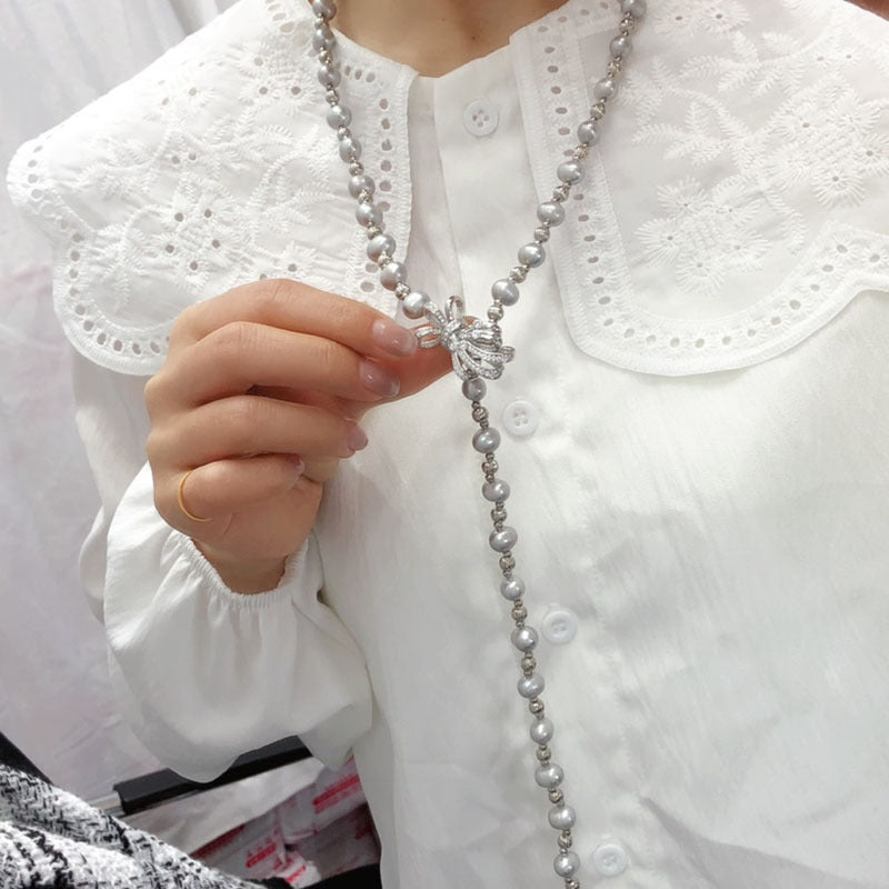 80cm Gray Freshwater Pearl Necklace - Retro Pendant Design for Women